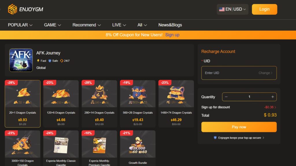 Top Up with Enjoygm for AFK Journey