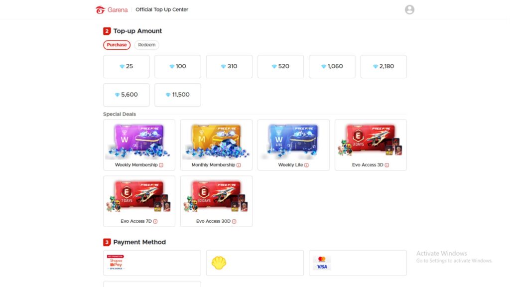 Garena Official Diamonds Center