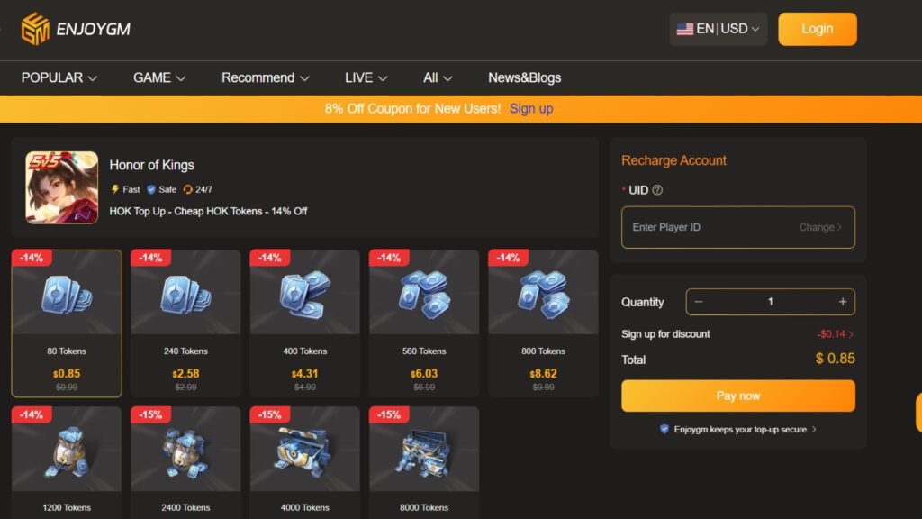 top up Honor of Kings