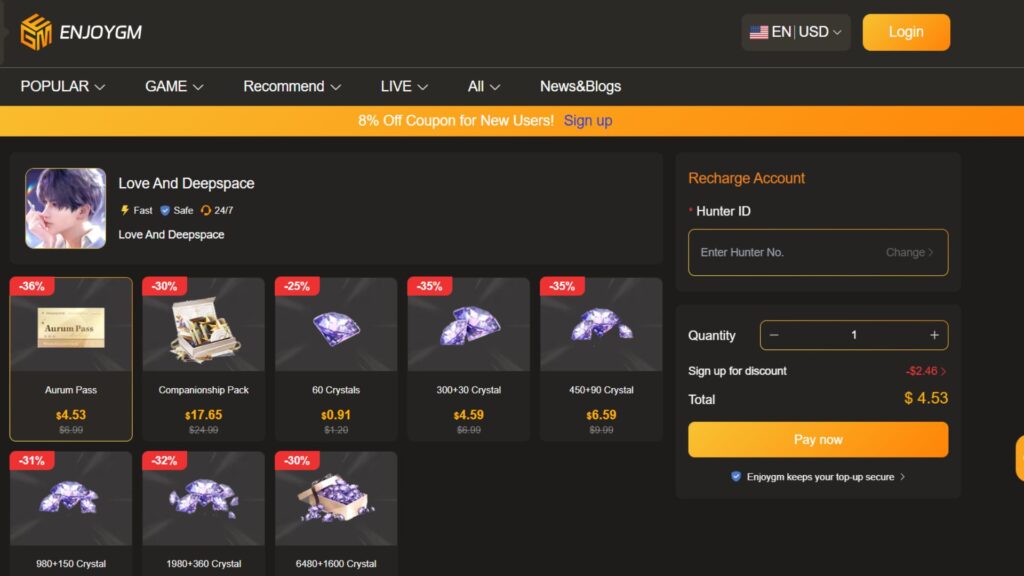 top up Love and Deepspace