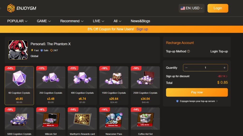 Persona 5: The Phantom X top up service