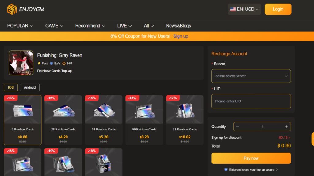 Punishing Gray Raven top-ups