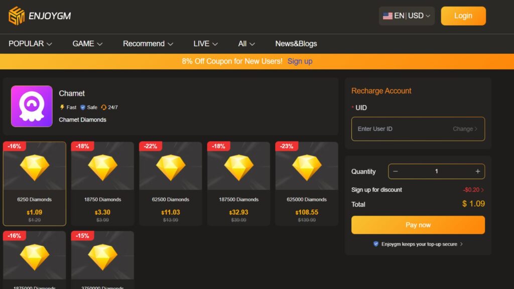 Chamet top up diamonds