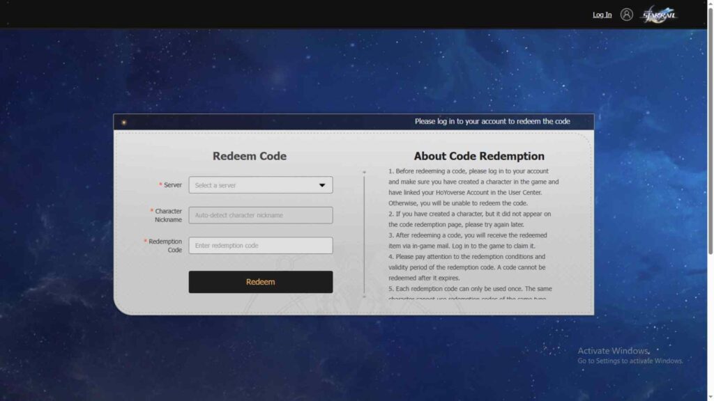 Redeeming Codes in Honkai Star Rail