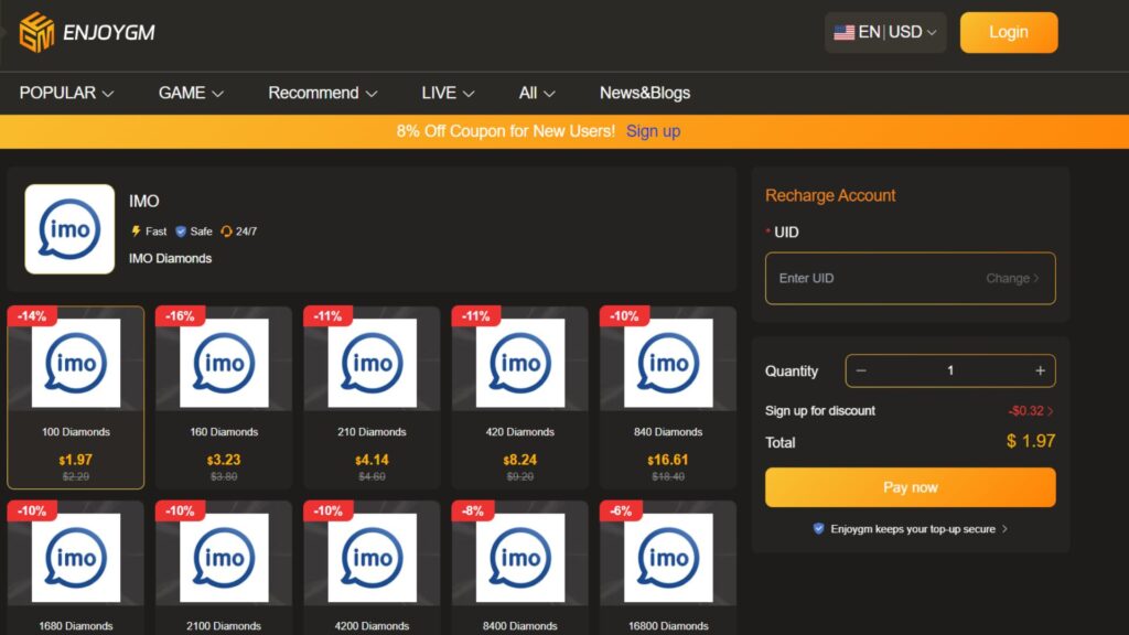 Enjoygm’s IMO top-up page
