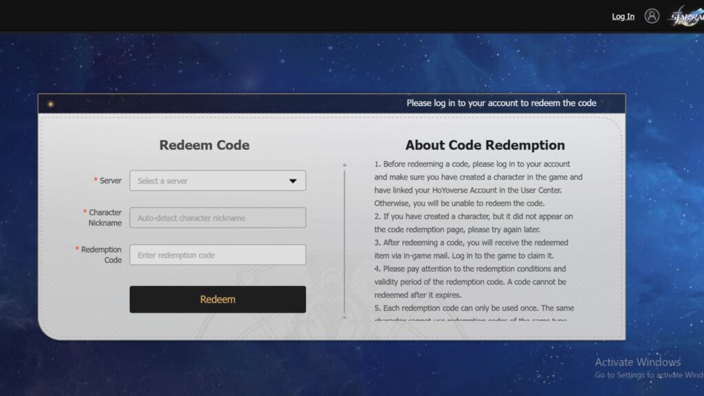 Redeeming Codes in Honkai Star Rail
