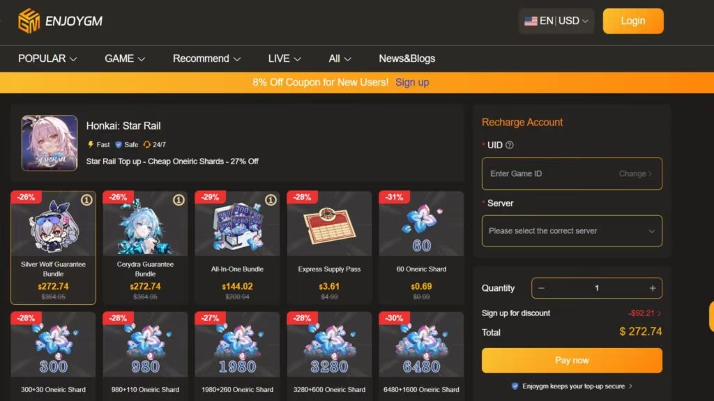 Honkai Star Rail top-ups