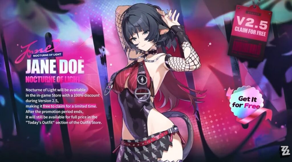Zenless Zone Zero Version 2.5 Free Jane Doe Skin