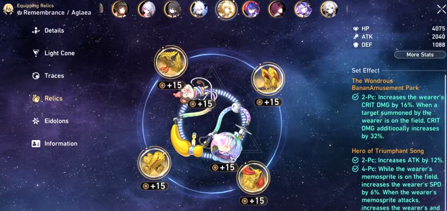 Best Relics and Planar Ornaments for Aglaea