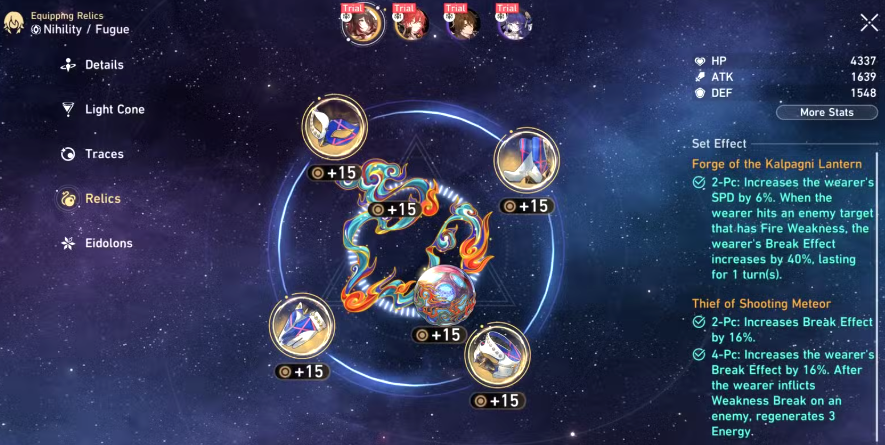 Best Relics and Planar Ornaments for Fugue