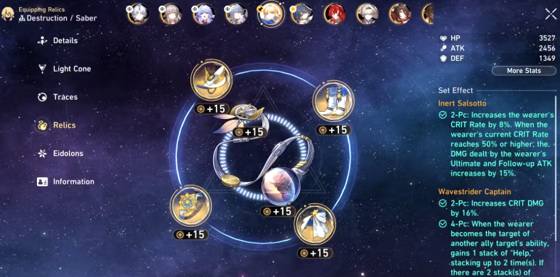 Best Relics and Planar Ornaments for Saber