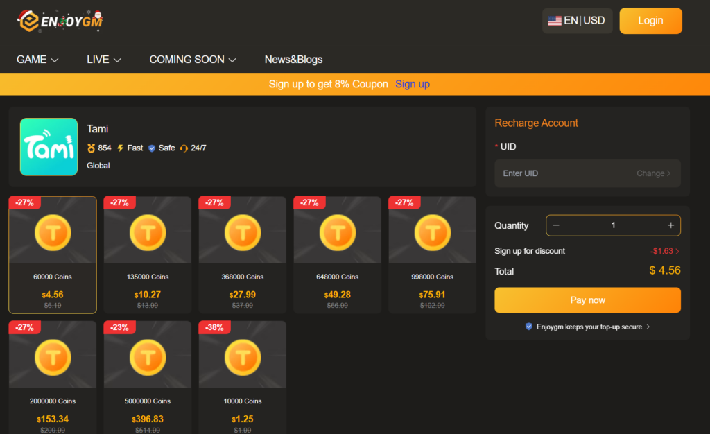 recharging Tami Coins 