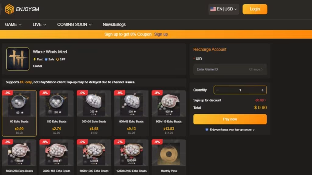 top up Where Winds Meet 