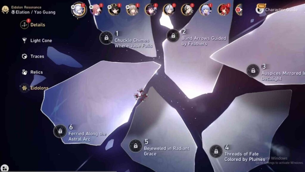 Eidolons Values for Yao Guang Build