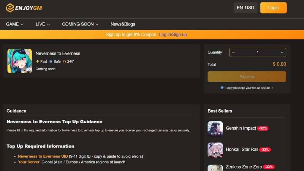Enjoygm – Best Overall: Cheapest, Fastest & Safest NTE Top-Ups