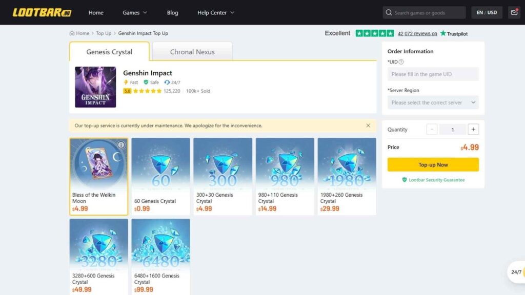 LootBar Genshin Top-Up Alternative